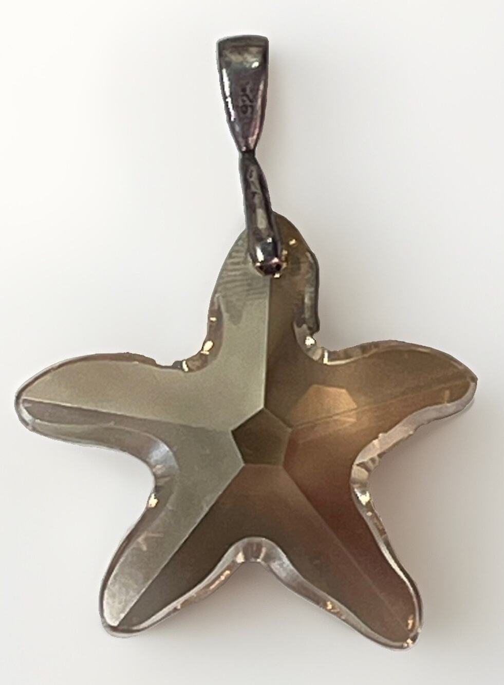 Champagne Crystal Starfish Pendant Sterling Silver 925 Faceted 1.8” 8.7g